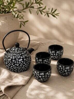 Black and White Asian-Inspired Ceramic Sake Set